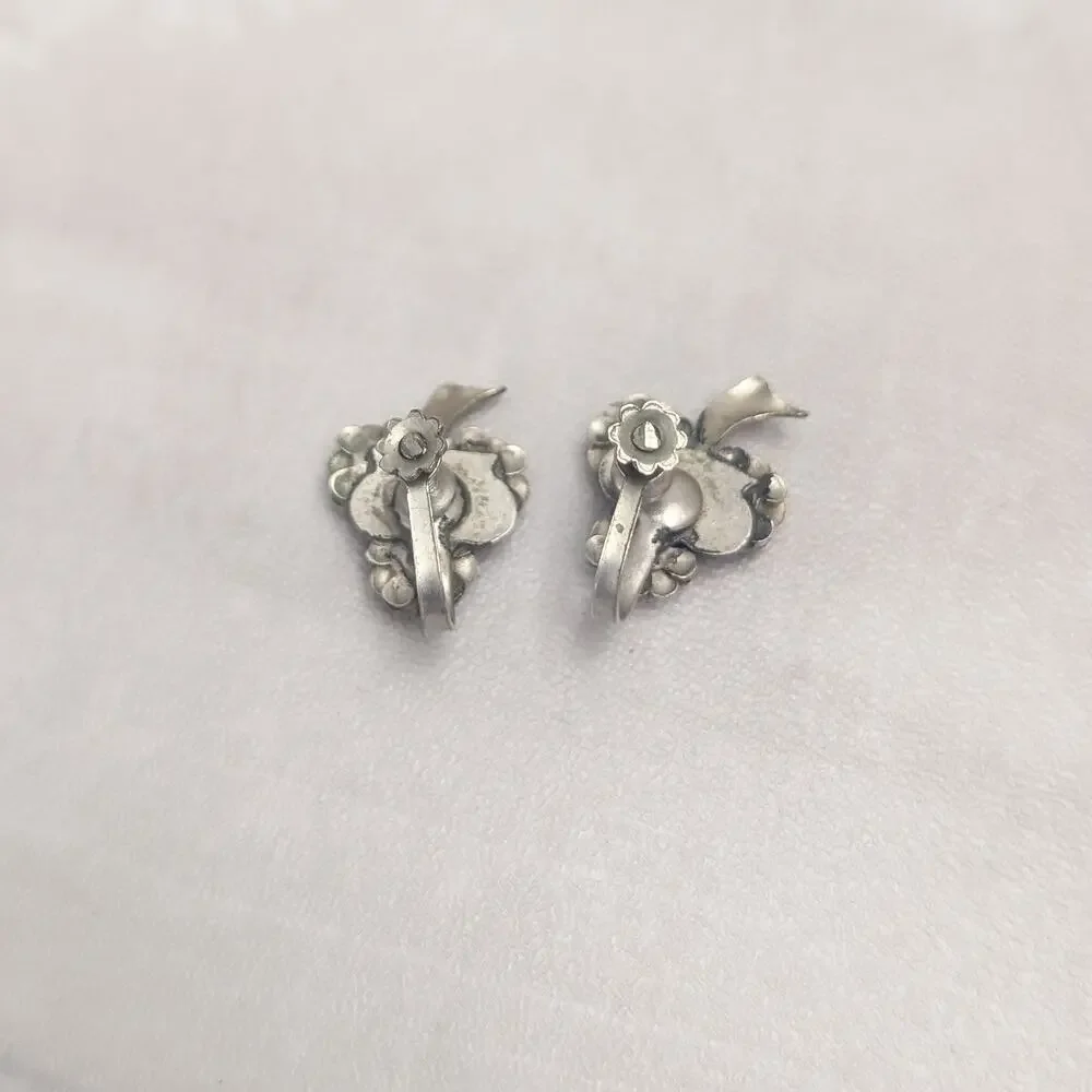 Vintage Screw On Earrings Flower Dark Gold Tone - Fair Condition